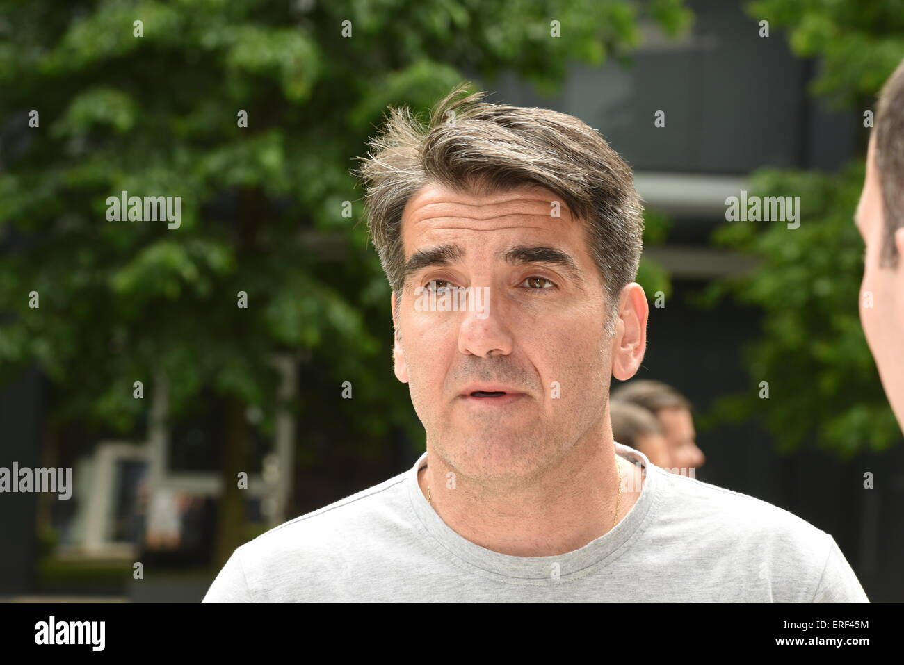 MKB Veszprem-MVM's coach Antonio Carlos Ortega décrit au cours de l'appel des médias pour la finale à quatre VELUX EHF à Cologne, Allemagne 29 mai 2015. Photo : Horst Galuschka/DPA - AUCUN FIL SERVICE - Banque D'Images