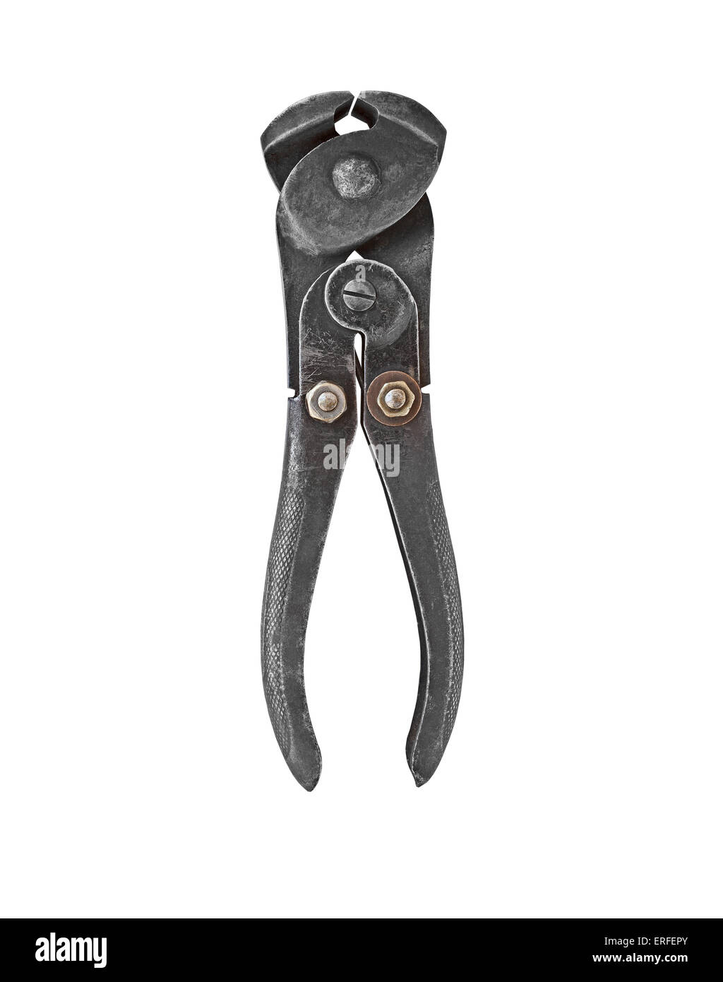 Plus d'une pince coupante rouillée vintage white, clipping path Banque D'Images