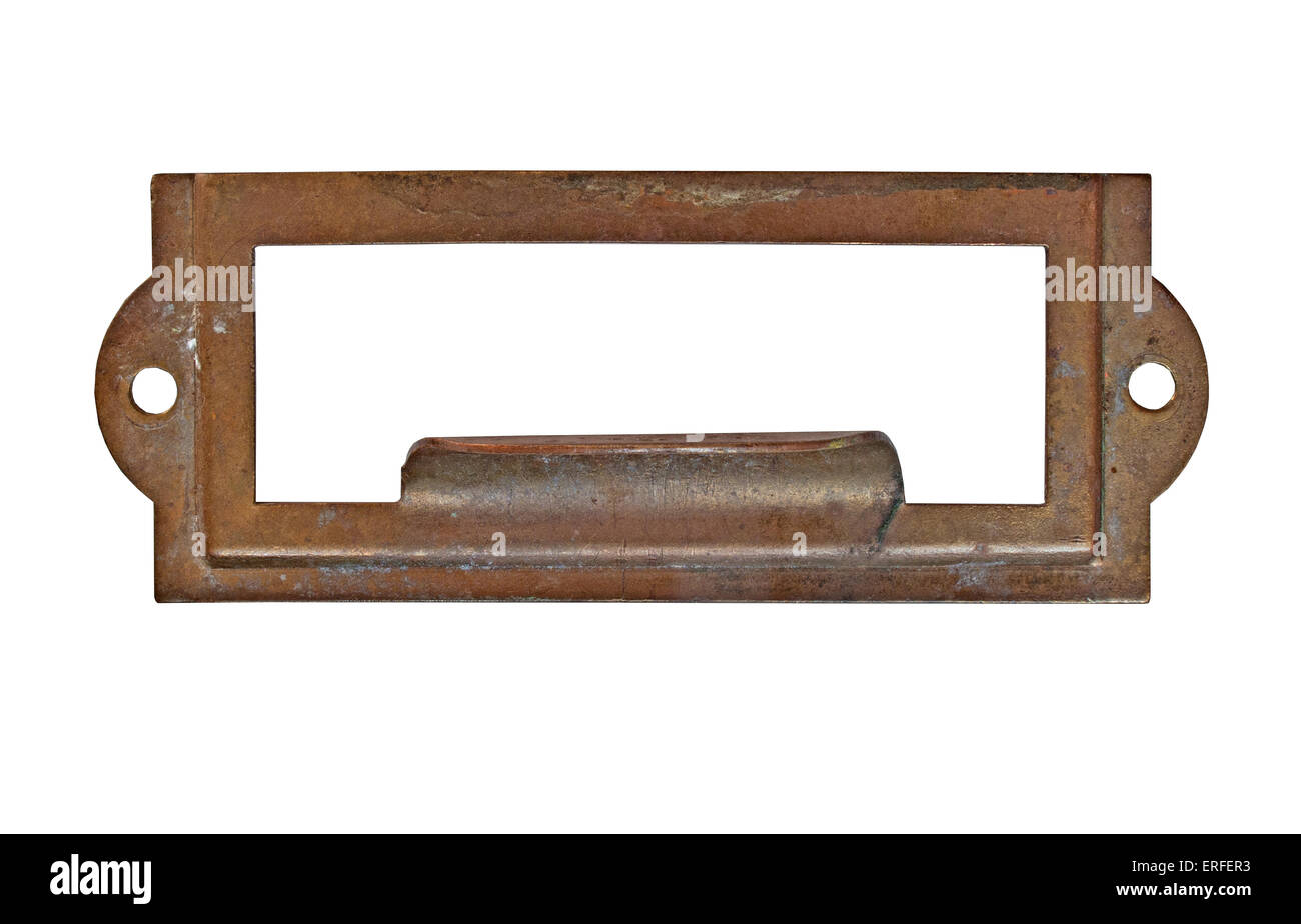 Vintage laiton patine lourde plaque de traction nom d'étiquette, chemin de détourage, de l'espace pour votre texte Banque D'Images
