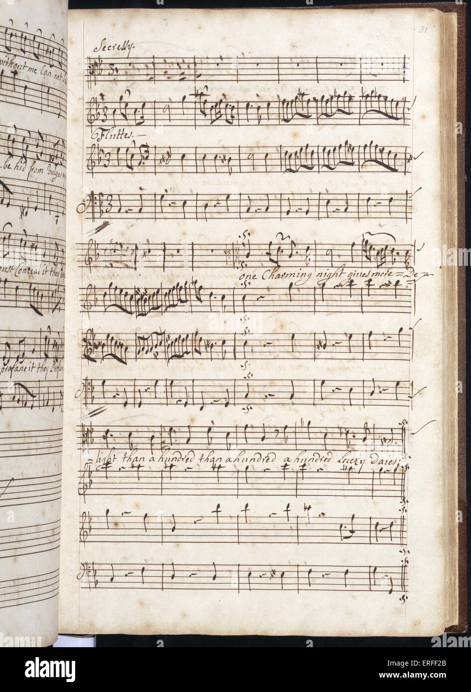 Note manuscrite de Henry Purcell pour 'The Fairy Queen', 'One Night' charmant, vers 1692. Compositeur anglais, 1659-1695. Banque D'Images
