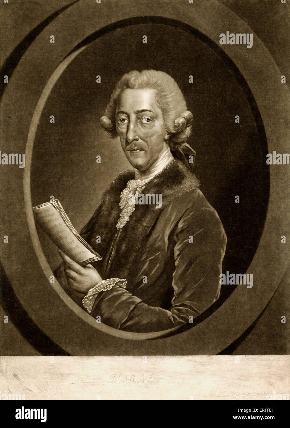 Thomas Augustine Arne - intitulé 'Dr Arne'. Compositeur anglais 1710-1778 tenant un score , portant un manteau bordé de fourrure et Banque D'Images