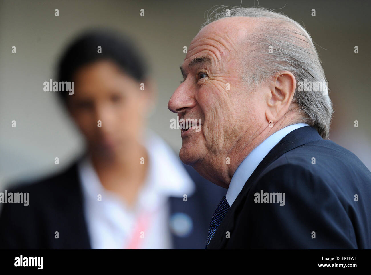 Berlin, Allemagne. 16 juillet, 2011. Le Président de la FIFA, Joseph S. Blatter perçues avant la Coupe du Monde féminine de la fifa la troisième place match de foot entre la Suède et la France lors de la Rhein-Neckar-Arena de Berlin, Allemagne, 16 juillet 2011. Photo : Andreas Gebert dpa/lsw /afp/Alamy Live News Banque D'Images