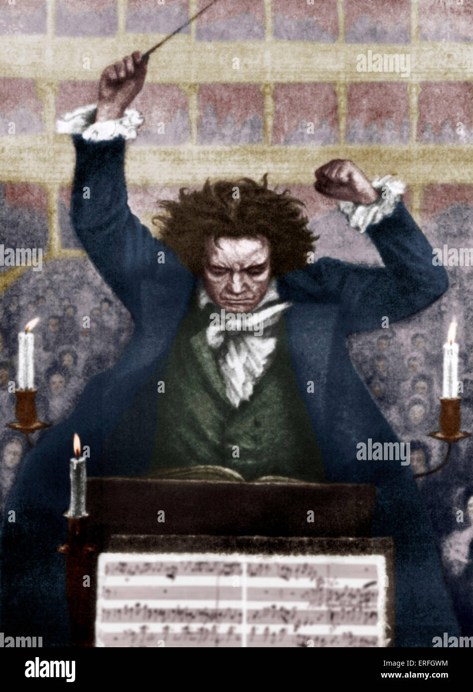 Ludwig van Beethoven orchestre avec baton - par Katzaroff. Compositeur allemand, 17 Décembre 1770- 26 mars 1827. Banque D'Images