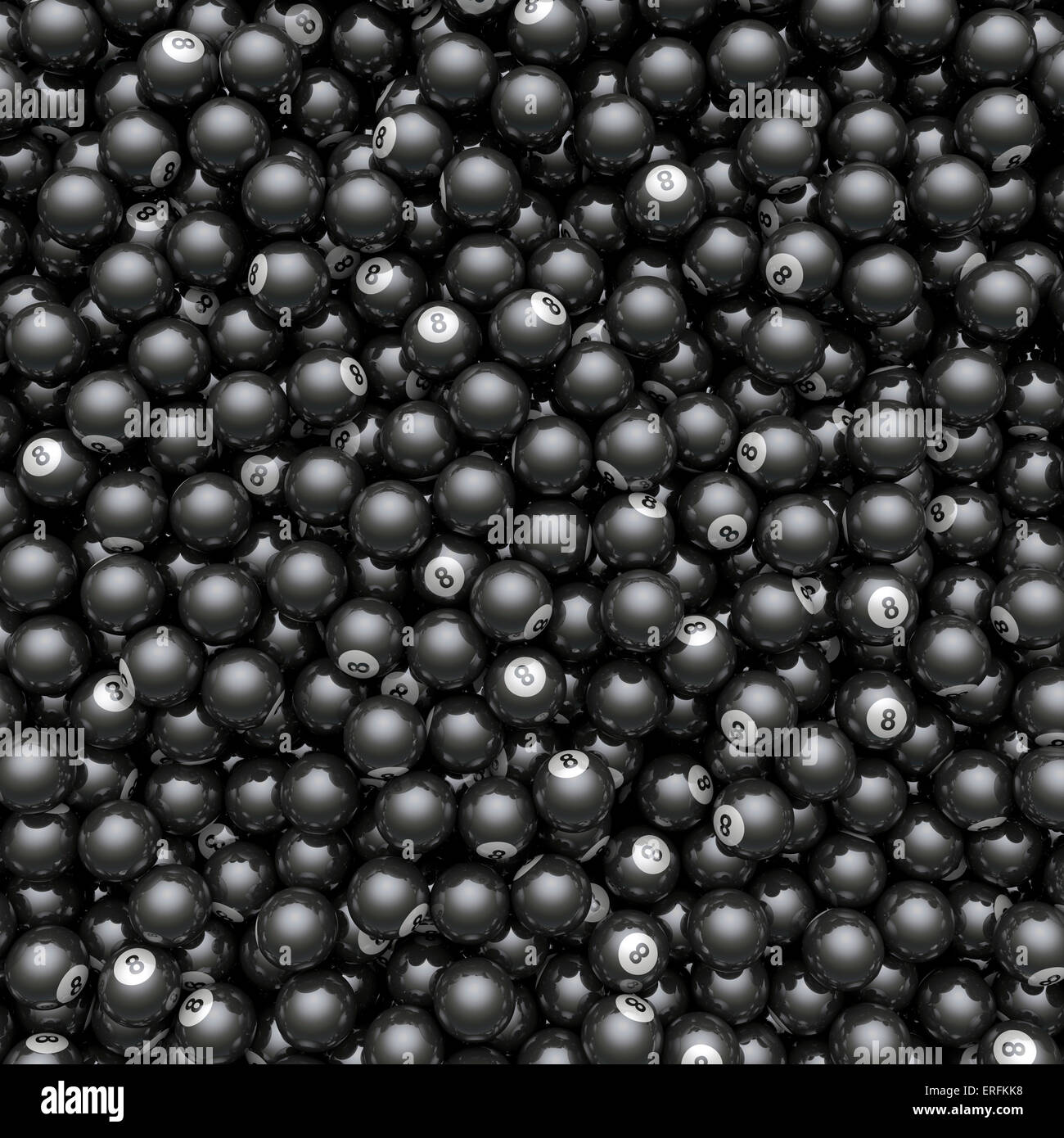 Le rendu 3D de centaines de balles de 8 droit de remplissage Banque D'Images