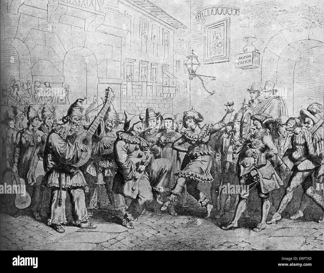 / Arlequin Arlequin Carnaval 1820 à l'italien. Illustration de 'Clowns et pantomimes' par Maurice Willson Disher. Auteur, MWD Banque D'Images