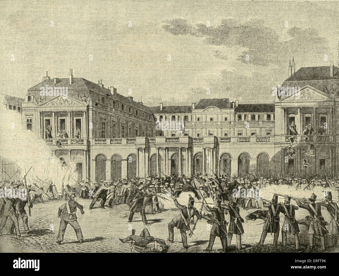 Le Palais Royal à Paris pillées pendant la révolution de février 1848, le 24 février 1848. Gravure sur bois du journal allemand Banque D'Images