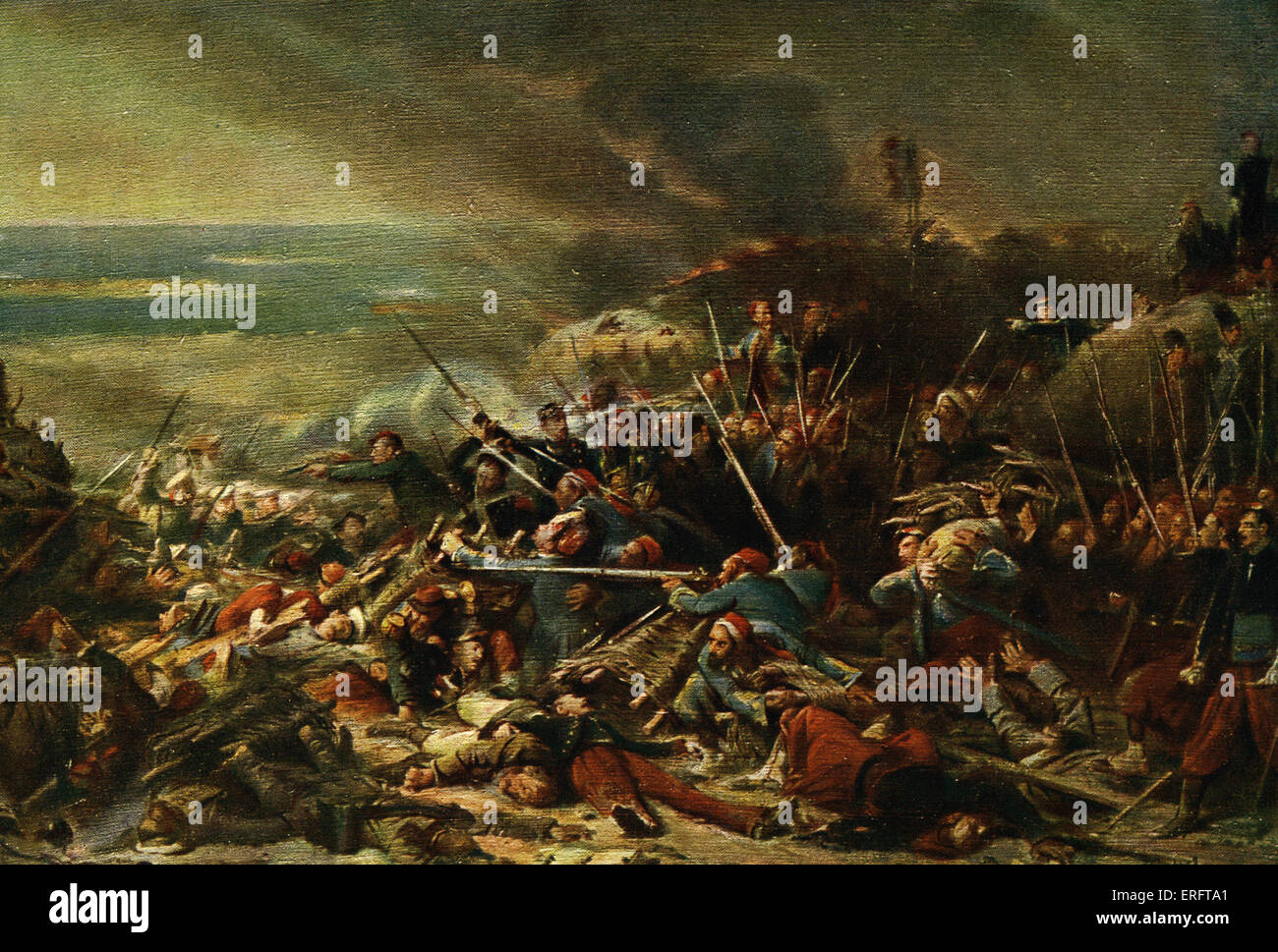 'La prise de Malakoff" (la prise de Malakoff) - D'après une peinture d'Adolphe Yvon. Peintre français : 1817 - 1893. La bataille de Banque D'Images