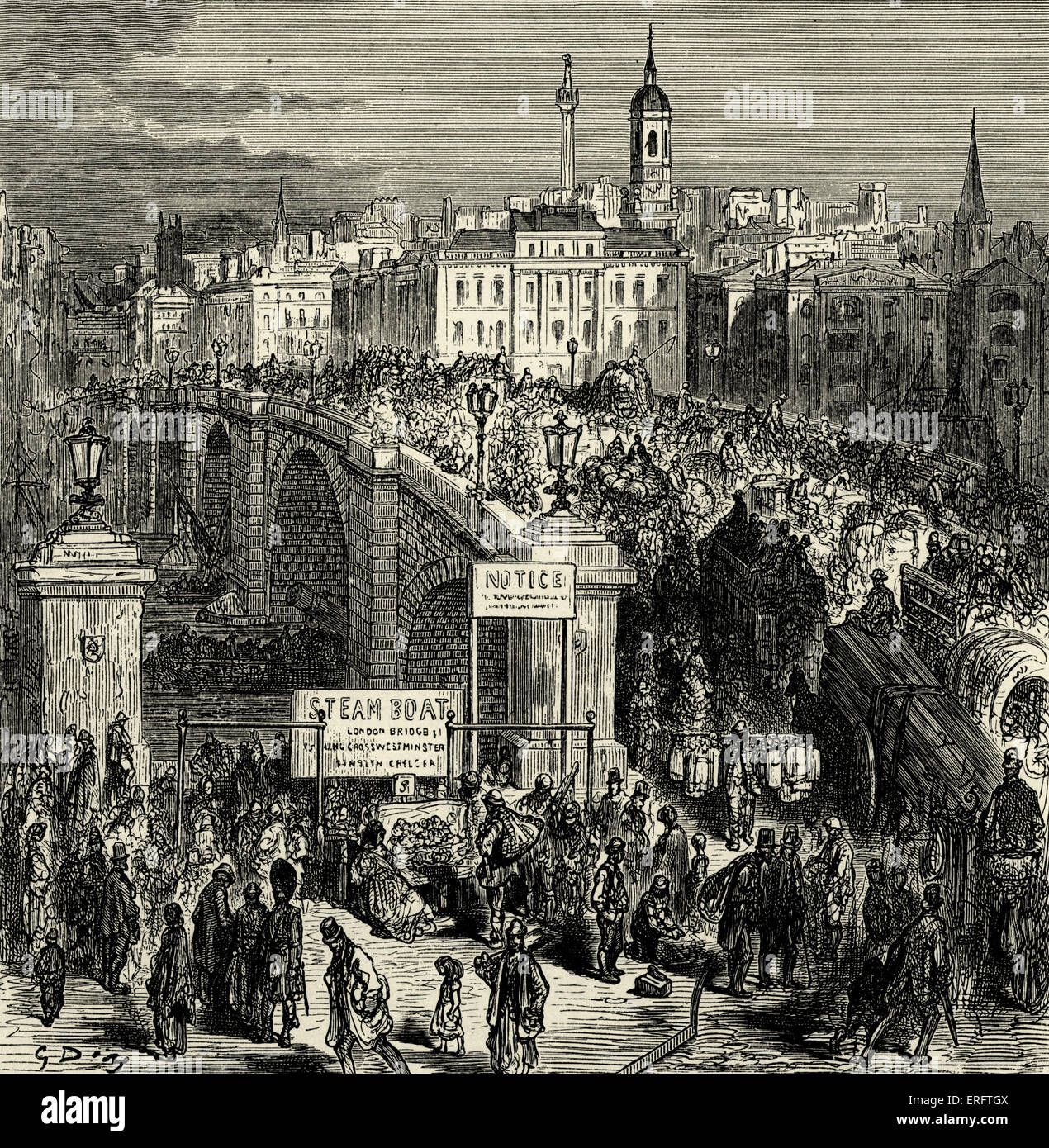 Le Pont de Londres. Gravure de Gustave Doré, de 'London, un pèlerinage, par Gustave Doré et Blanchard Jerrold', 1872. Banque D'Images