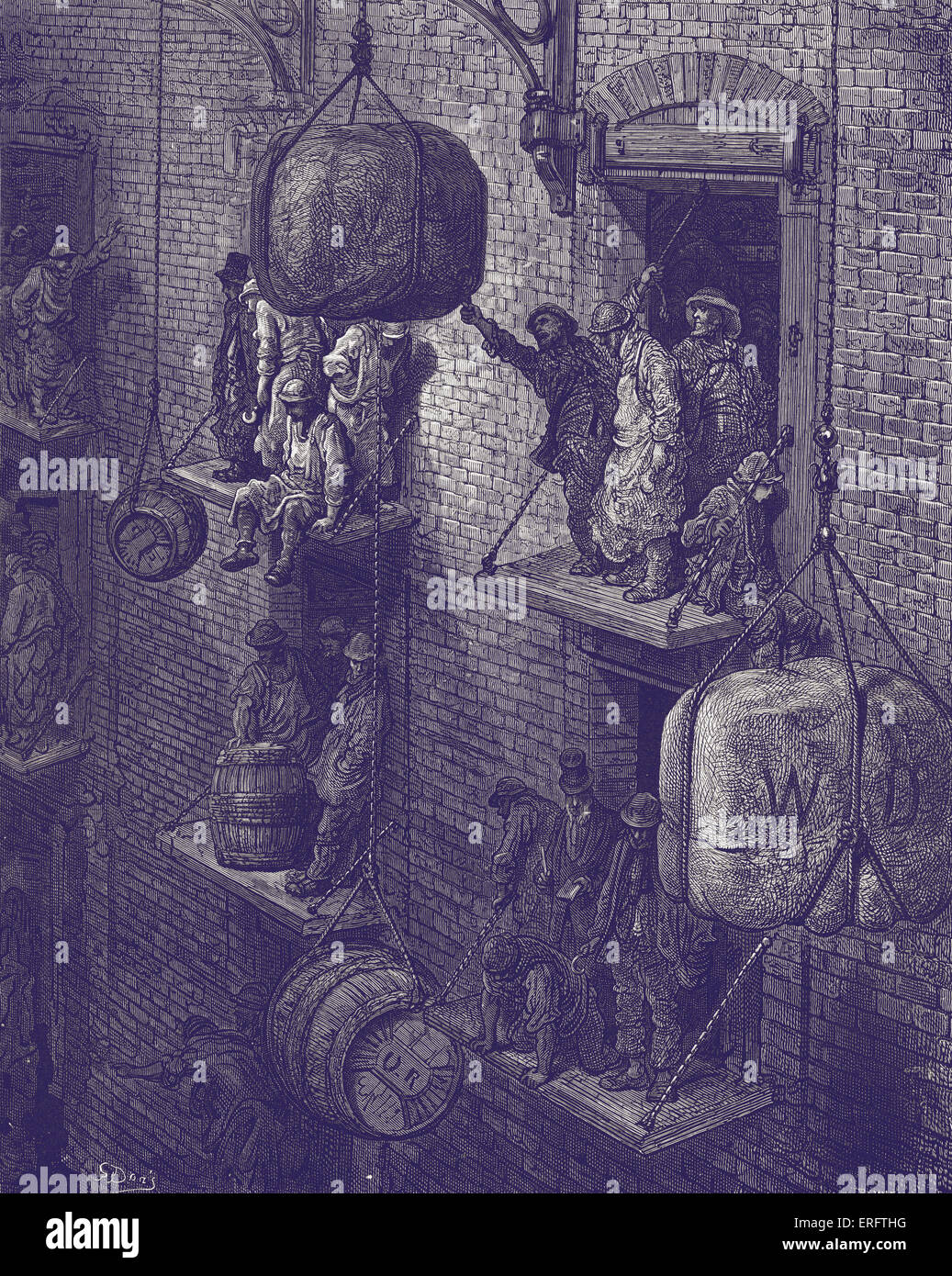 Le Londres victorien de l'entrepôt. Gravure de Gustave Doré, de 'London, un pèlerinage, par Gustave Doré et Blanchard Jerrold', 1872. Banque D'Images