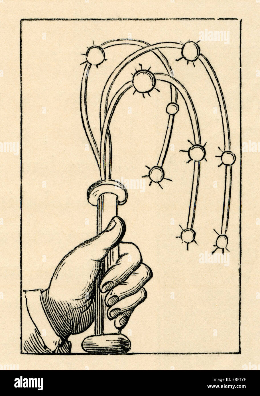 Cat médiéval o' neuf queues . Gravures sur bois dans le Cosmographic "universelle" de Munster. Banque D'Images