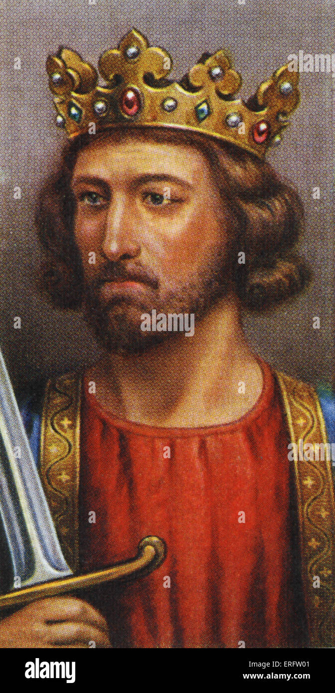 Le roi Édouard I portrait (règne 1272 - 1307). Edward Longshanks, appelé 'le' pour son anglais Justinien des réformes juridiques, était aussi un grand guerrier. et créé titre pour son fils aîné 'Prince of Wales'. Aussi connu sous le nom de "Hammer of the Scots'.Il est mort sur la façon de lutter contre Robert Bruce. Du Joueur de carte cigarette en fonction de la gravure par G Vertue ; British Museum. Banque D'Images