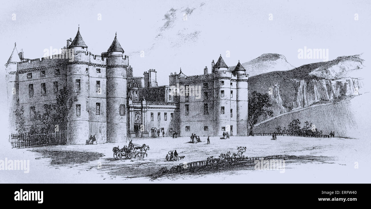 Le palais de Holyroodhouse, ou non, du palais de Holyrood, fondée comme un monastère par David I d'Écosse en 1128, a servi comme résidence principale des Rois et Reines d'Écosse depuis le xve siècle. Le Palace se trouve à Édimbourg au bas du Royal Mile. Banque D'Images