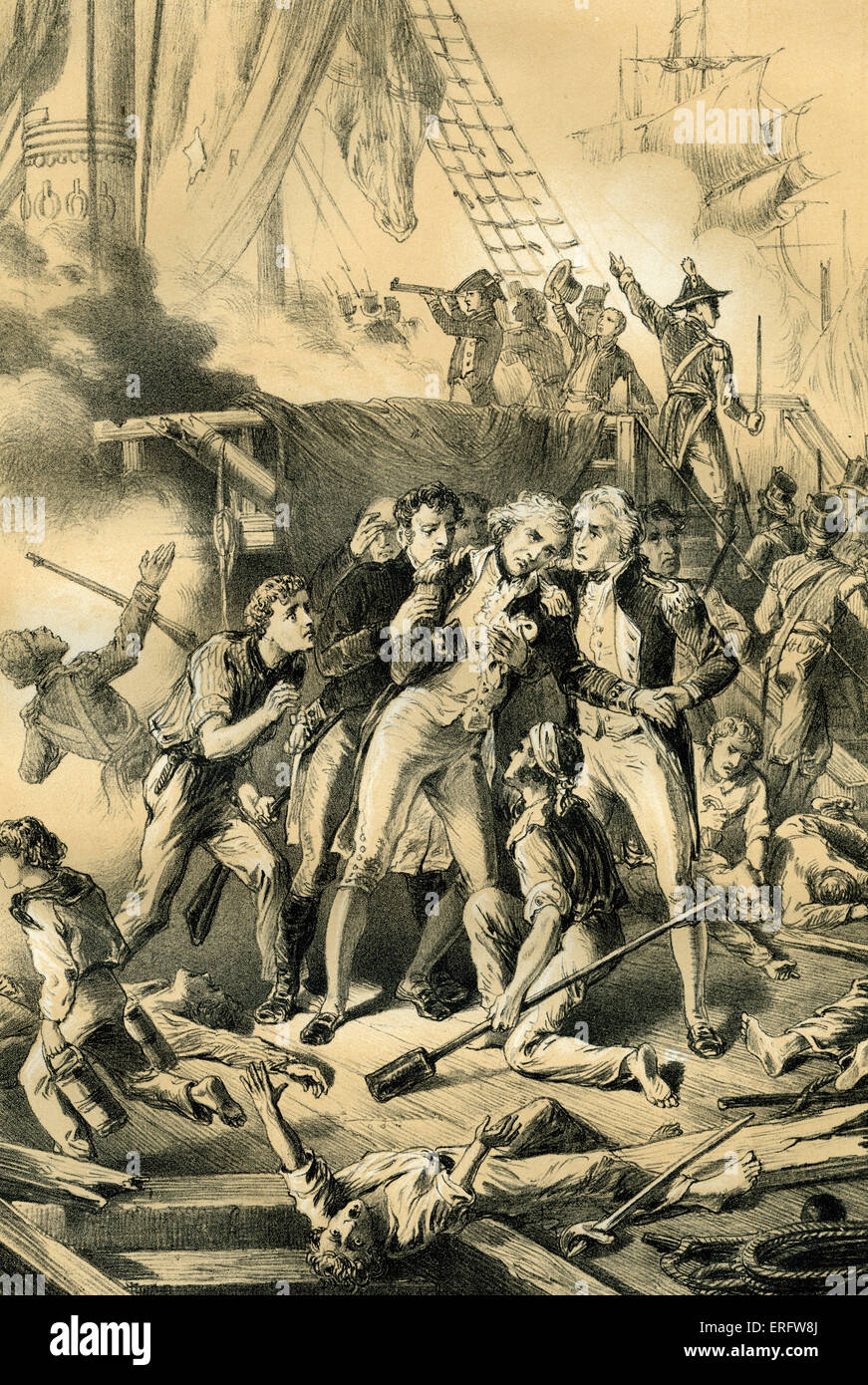 Le décès de Nelson - Nelson a été blessé à la bataille de Trafalgar le 21 octobre 1805 et mourut peu après. Banque D'Images