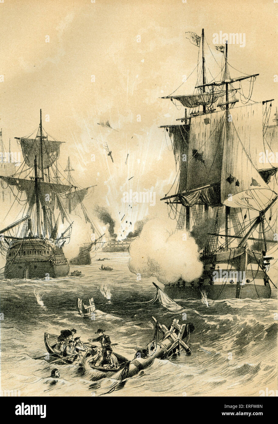 La bataille navale du Cap St Vincent, ou bataille de Cape Santa Maria, a eu lieu le 16 janvier 1780 entre les Espagnols et les Banque D'Images