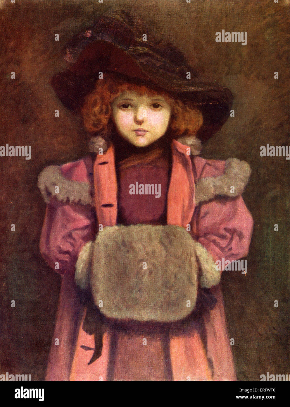 La muff' (fini) par Kate Greenaway. Victorian little girl wearing cap, muff  et hat Photo Stock - Alamy