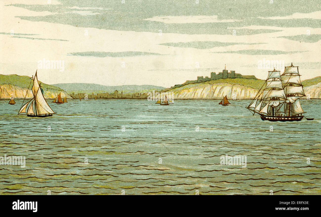 Falaises blanches de Douvres vue d'une traversée de la Manche- illustration de la 1882. . Dessiné par Thomas Crane Banque D'Images