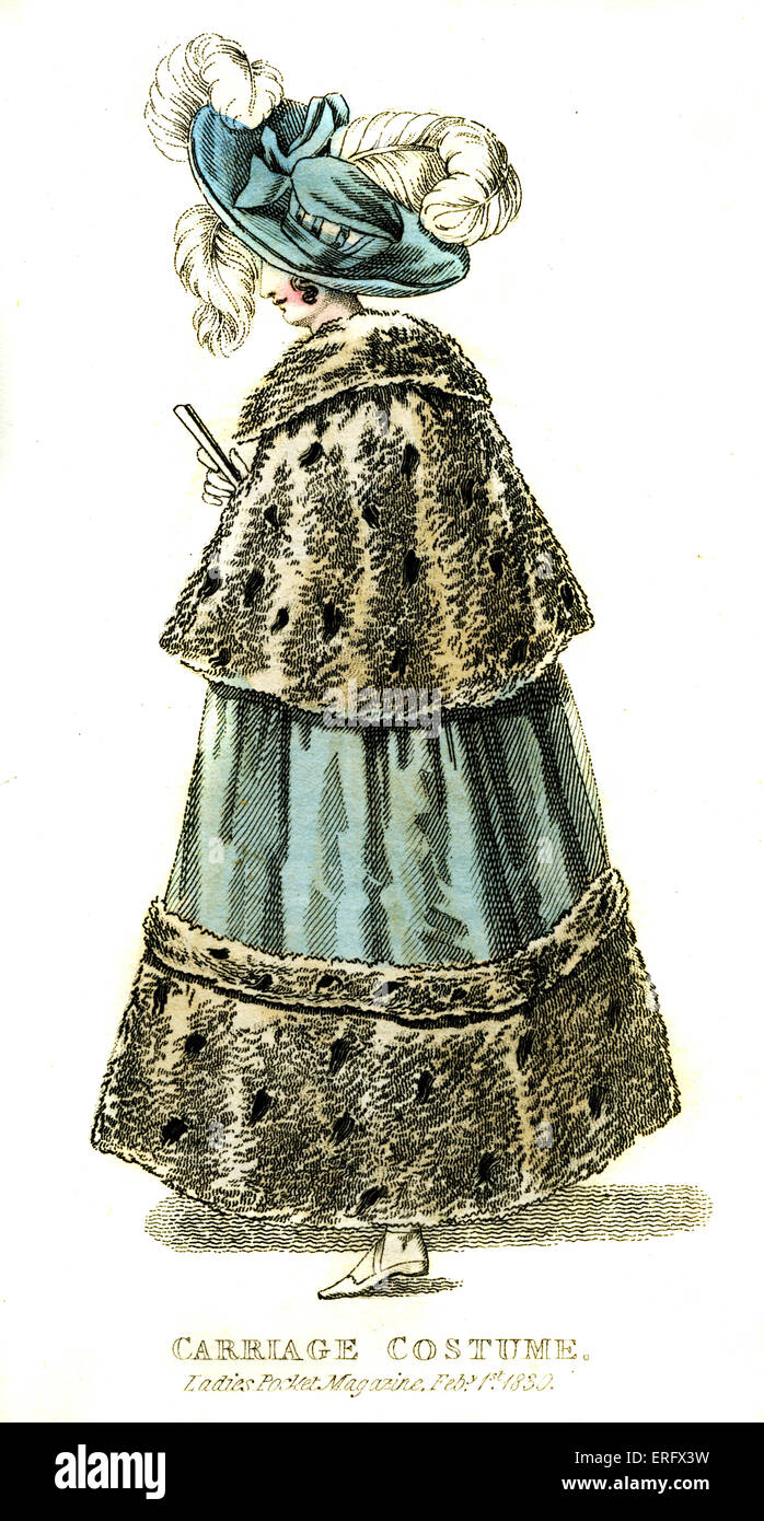 Transport public de 1830 costumes à la mode - manteau. De Mesdames Pocket Magazine Février 1830. Banque D'Images