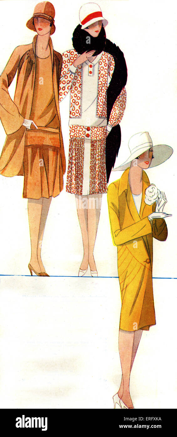 Robes en automne 1927 pour la cote 'Azur / Sud de la France . Titre se lit : En prévision de la Cote d'Azur, des Banque D'Images