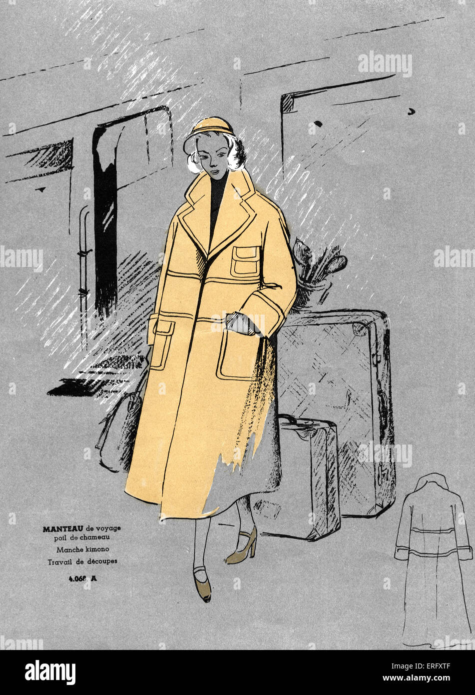 La mode française, la conception d'un manteau de poils de chameau pour  voyager en/ Manteau de voyage, poil de chameau. Pour la fin des années  1940. Train Photo Stock - Alamy