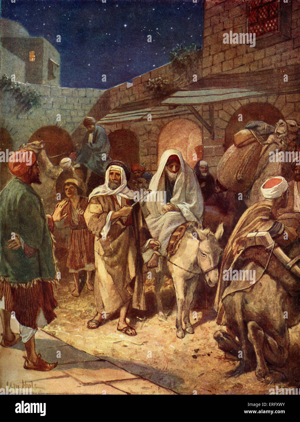 Marie et Joseph entrer dans Bethléem. "Et Joseph monta de Galilée, de la ville de Nazareth, en Judée, à la ville de Banque D'Images