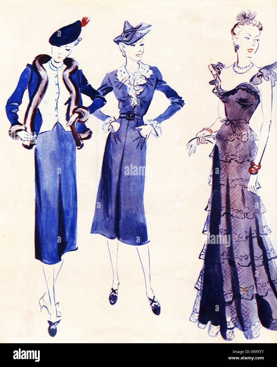 La mode française, journée et soirée robe de Coco Chanel collection automne  1938' : ' Ensemble de jersey côtelé', 'Robe de jersey Photo Stock - Alamy