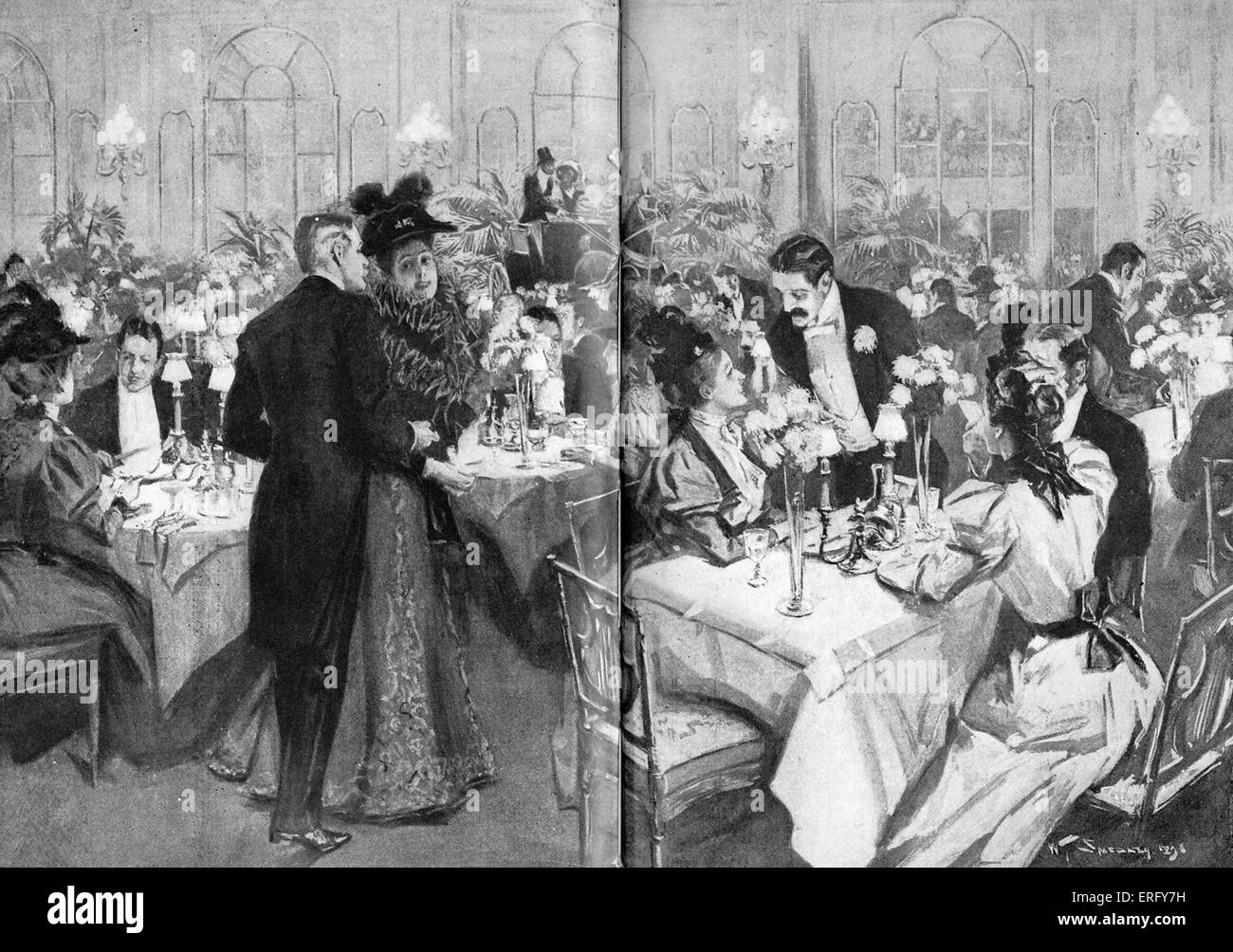 Les membres de la haute société à l'hôtel Waldorf, 1896. La salle à manger a été spécialement décoré pour l'Afficher la semaine. Légende Banque D'Images