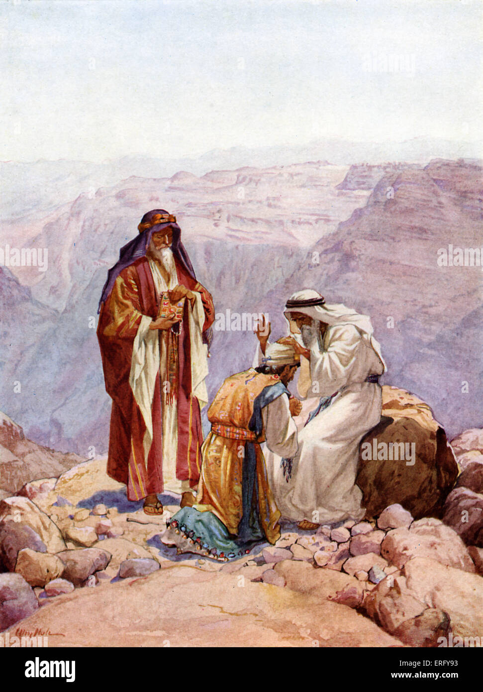 La consécration d'Éléazar de grand prêtre (fils d'Aaron) par Moïse et Aaron. Nombres 20 : 25-27 "Prendre Aaron et Éléazar, son Banque D'Images