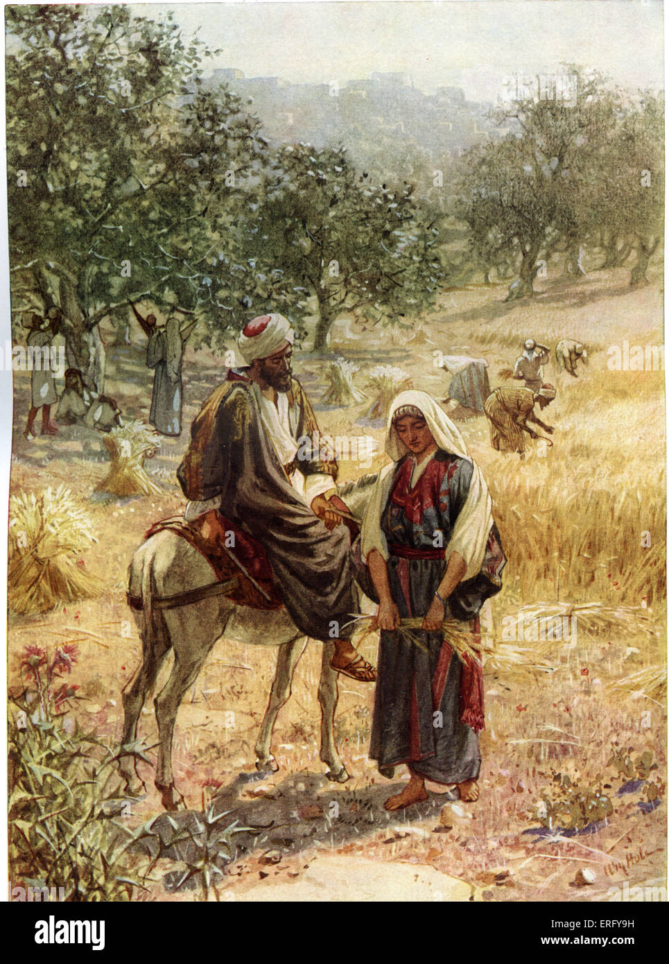 Boaz et Ruth, dans le Livre de Ruth. Boaz, Ruth permet de glaner de ses champs au cours de la récolte parce qu'il a entendu parler d'elle Banque D'Images
