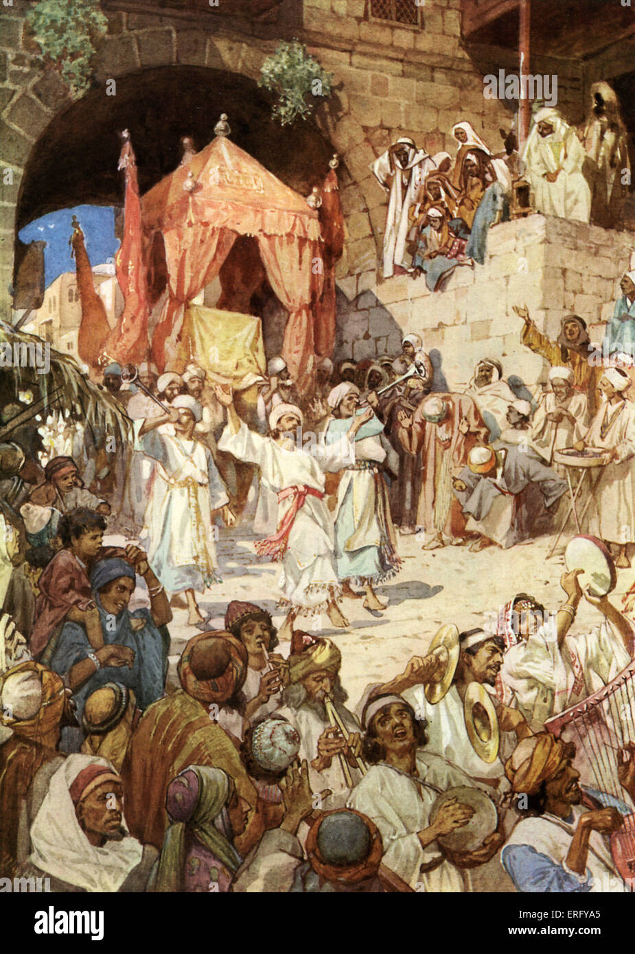 David porter l'arche à Jérusalem. 2 Samuel 6 : 4-5.' Et ils l'emportèrent de la maison d'Abinadab, qui était à Guibea, Banque D'Images