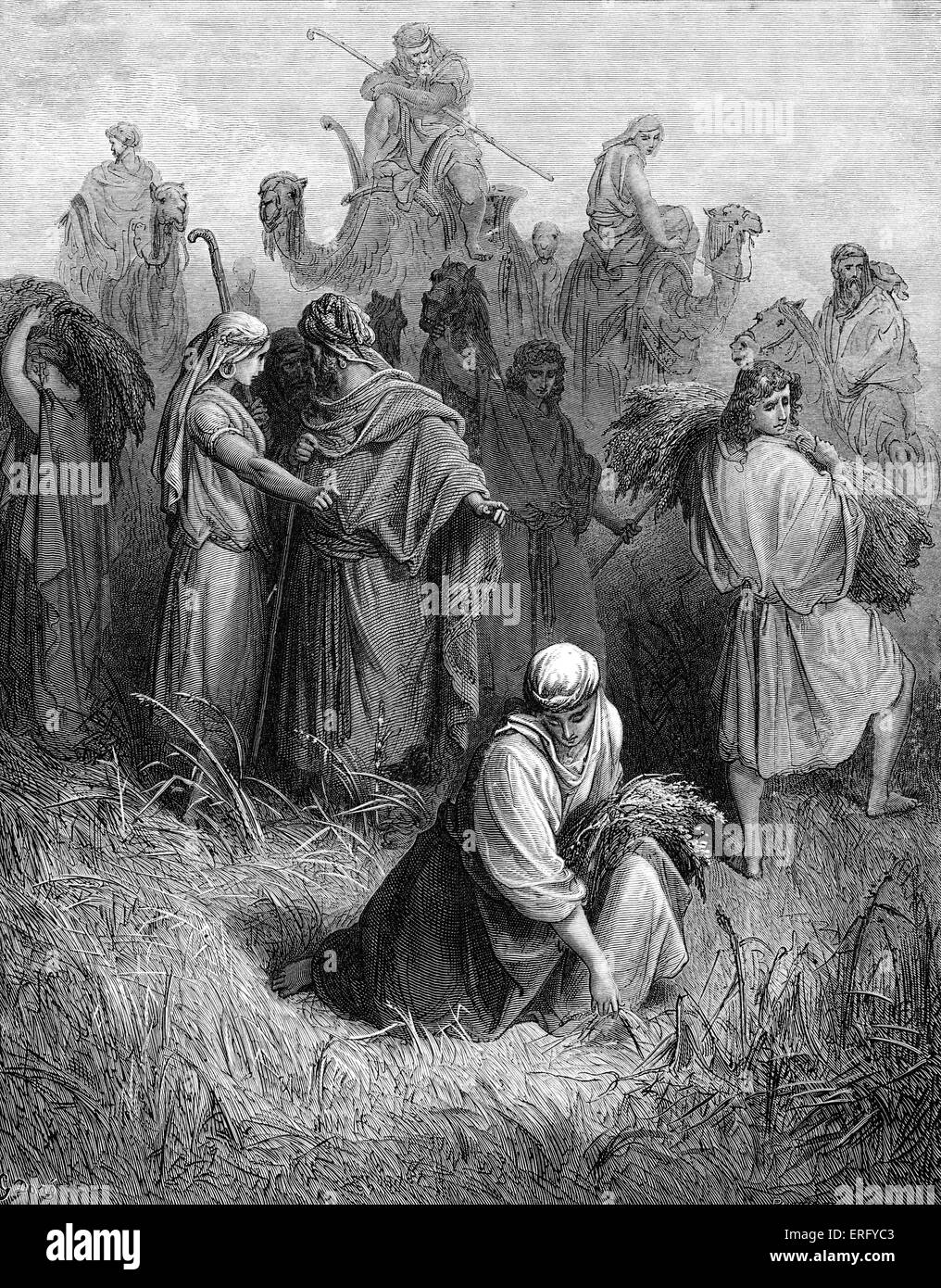 Boaz et Ruth, dans le Livre de Ruth. Boaz, Ruth permet de glaner de ses champs au cours de la récolte parce qu'il a entendu parler d'elle Banque D'Images