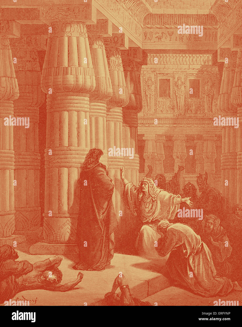 Les Egyptiens Moïse exhorte à s'écarter, gravure de Gustave Doré. Les égyptiens (dirigé par le Pharaon s'il n'est pas représenté), Banque D'Images