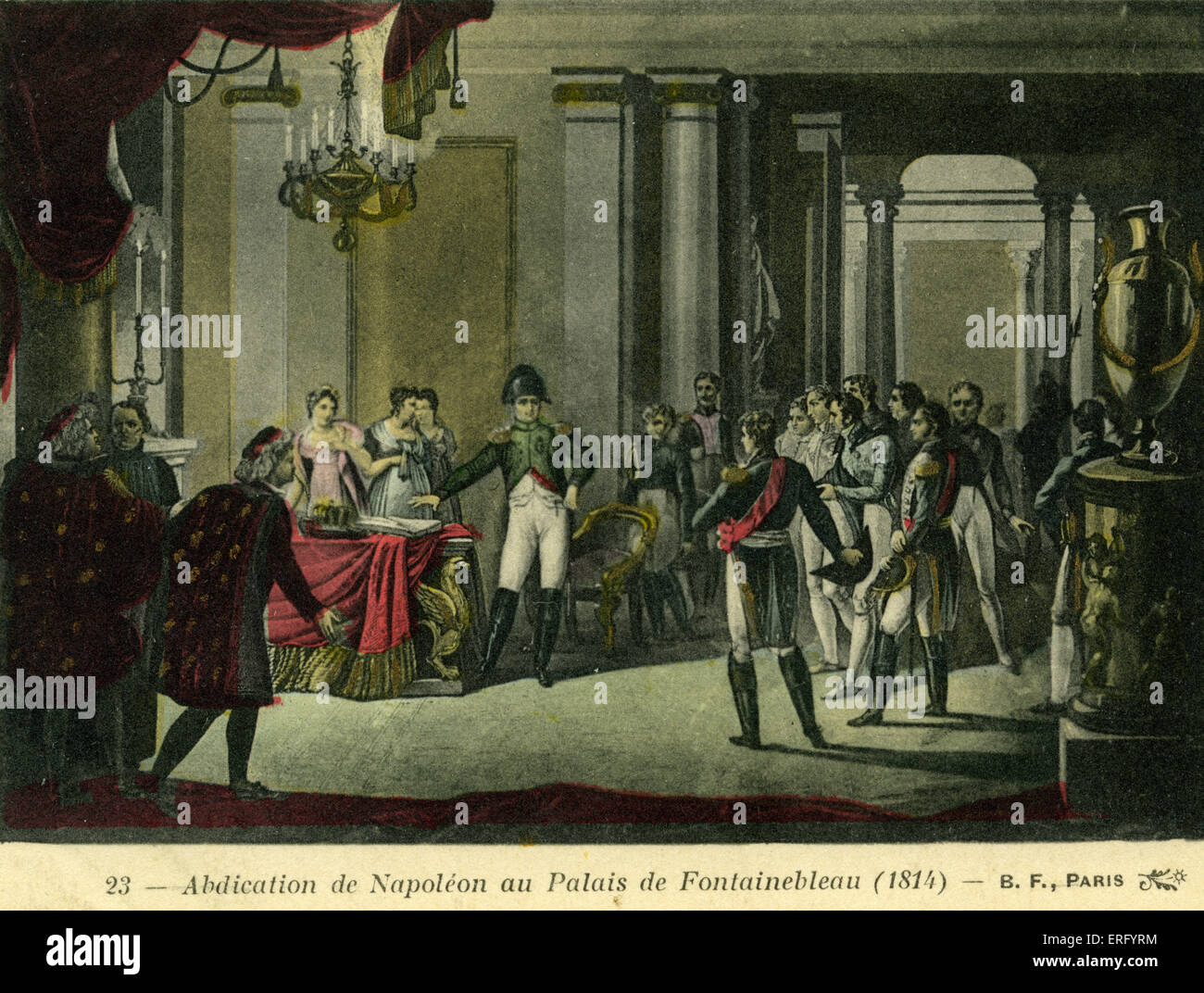 Abdication de Napoléon au Palais de Fontainebleau en 1814. Traité de Fontainebleau - entente conclue le 11 avril 1814 Banque D'Images