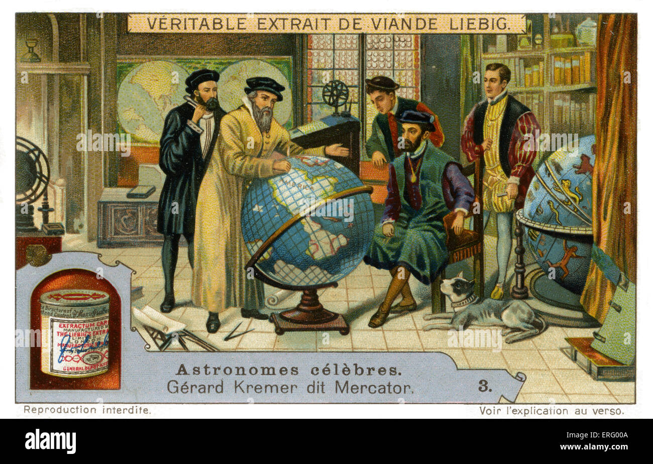 Gérard KREMER, connu sous le nom de Mercator, explique son globe terrestre, à l'Empereur Charles V., cartographe flamand Mercator et un Banque D'Images