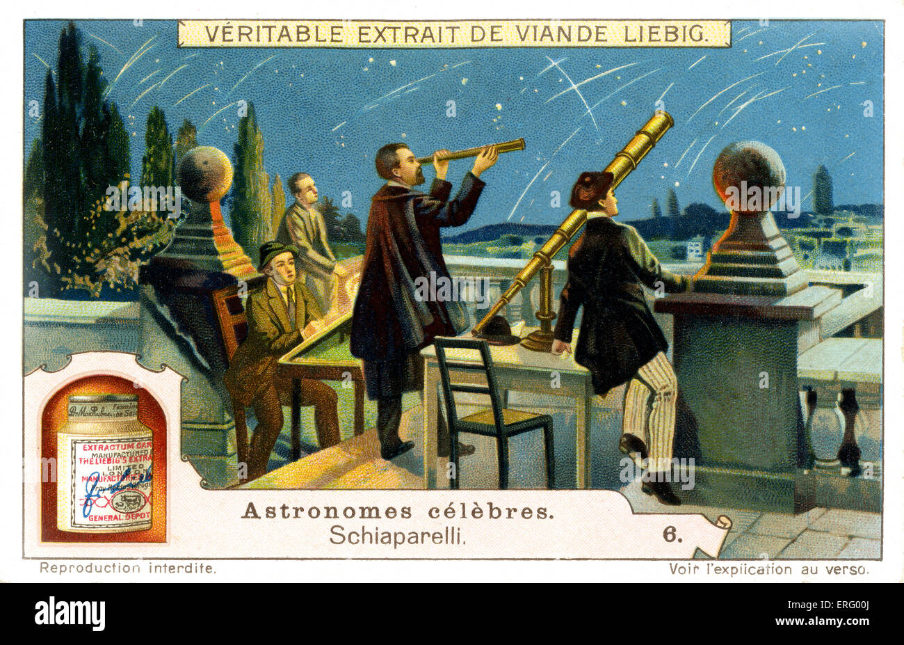 Giovanni Virginio Schiaparelli observe le ciel avec d'autres astronomes. GVS : astronome italien le plus célèbre pour ses études de Banque D'Images