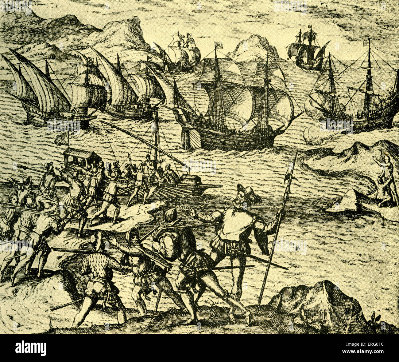 Les aventuriers français et espagnol dans les mers du Sud.Fin du 16e - 17e siècle, les marins déserteurs cherchant leur forturnes sur l Banque D'Images