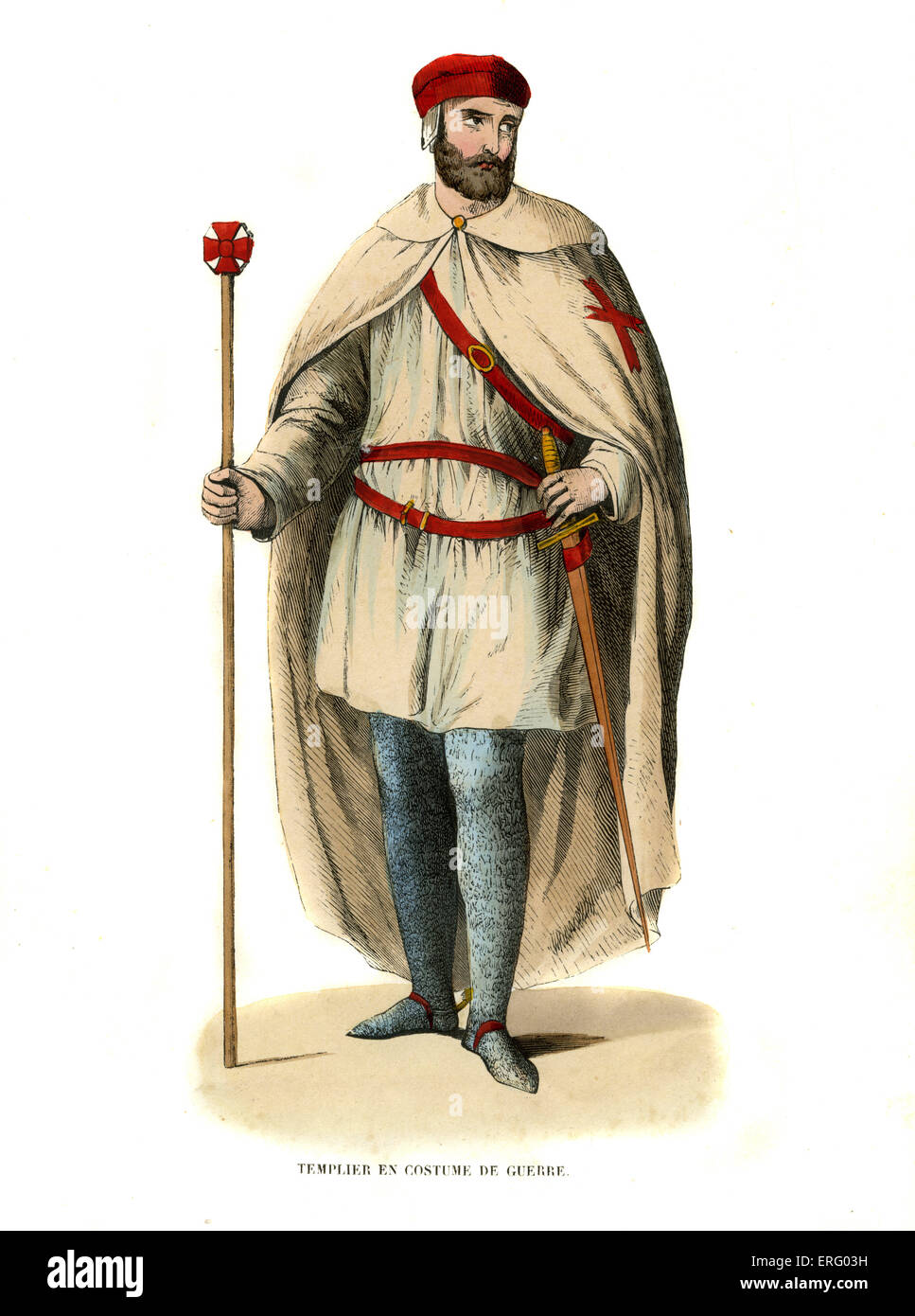 Templier en costume militaire. L'ordre militaire médiévale chrétienne active dans les croisades, du début jusqu'à la 1100s Banque D'Images