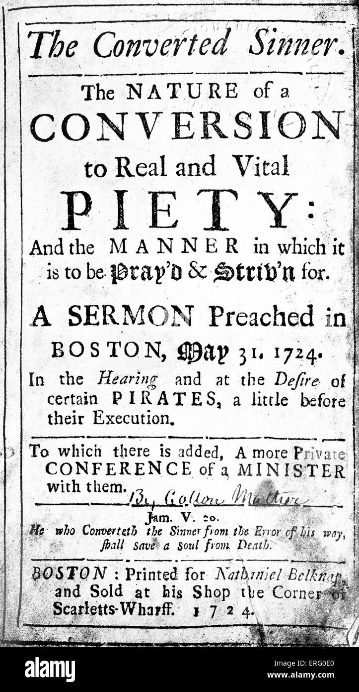 "Le pécheur converti', page de titre, par Cotton Mather. "Le pécheur converti. La nature d'une conversion à la vraie et Vitale Banque D'Images