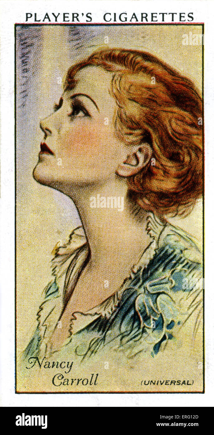 Nancy Carroll, actrice américaine. 19 novembre 1903 - 6 août 1965. La cigarette du joueur (carte). Banque D'Images