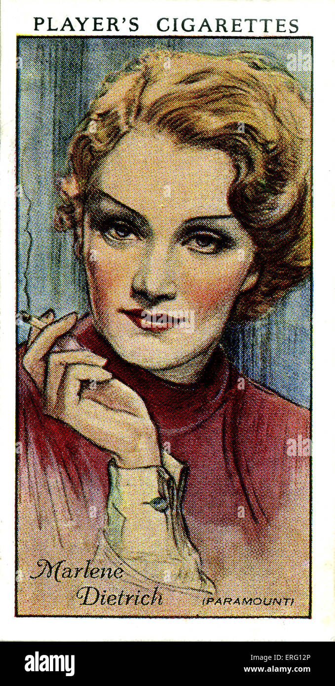 Marlene Dietrich, actrice et chanteuse américaine. 27 Décembre 1901 - 6 mai 1992. La cigarette du joueur (carte). Banque D'Images