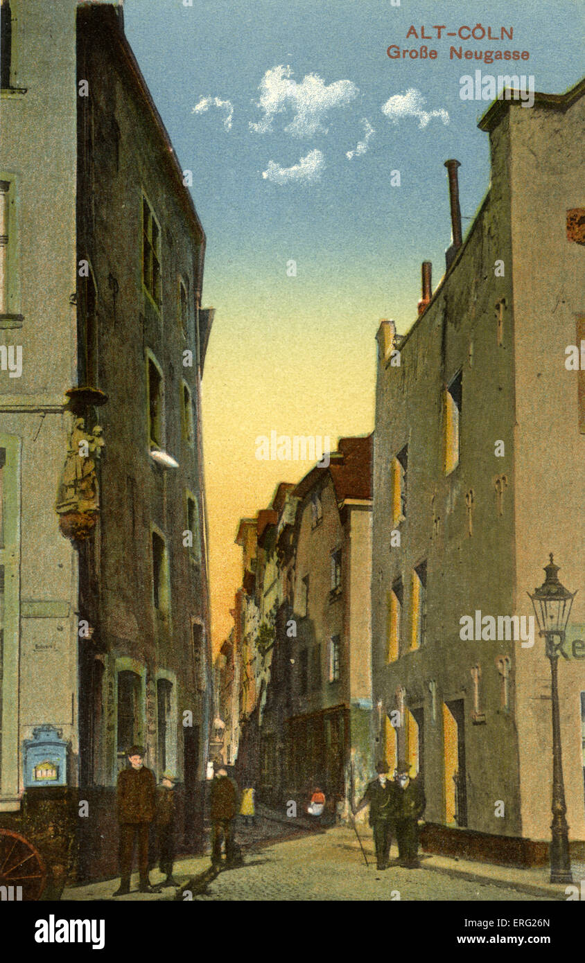 Cologne, Allemagne, début du xxe siècle. Vue de la Grosse Neugasse, Köln. Naissance d'Offenbach. Vieux Cologne. Carte postale. Banque D'Images