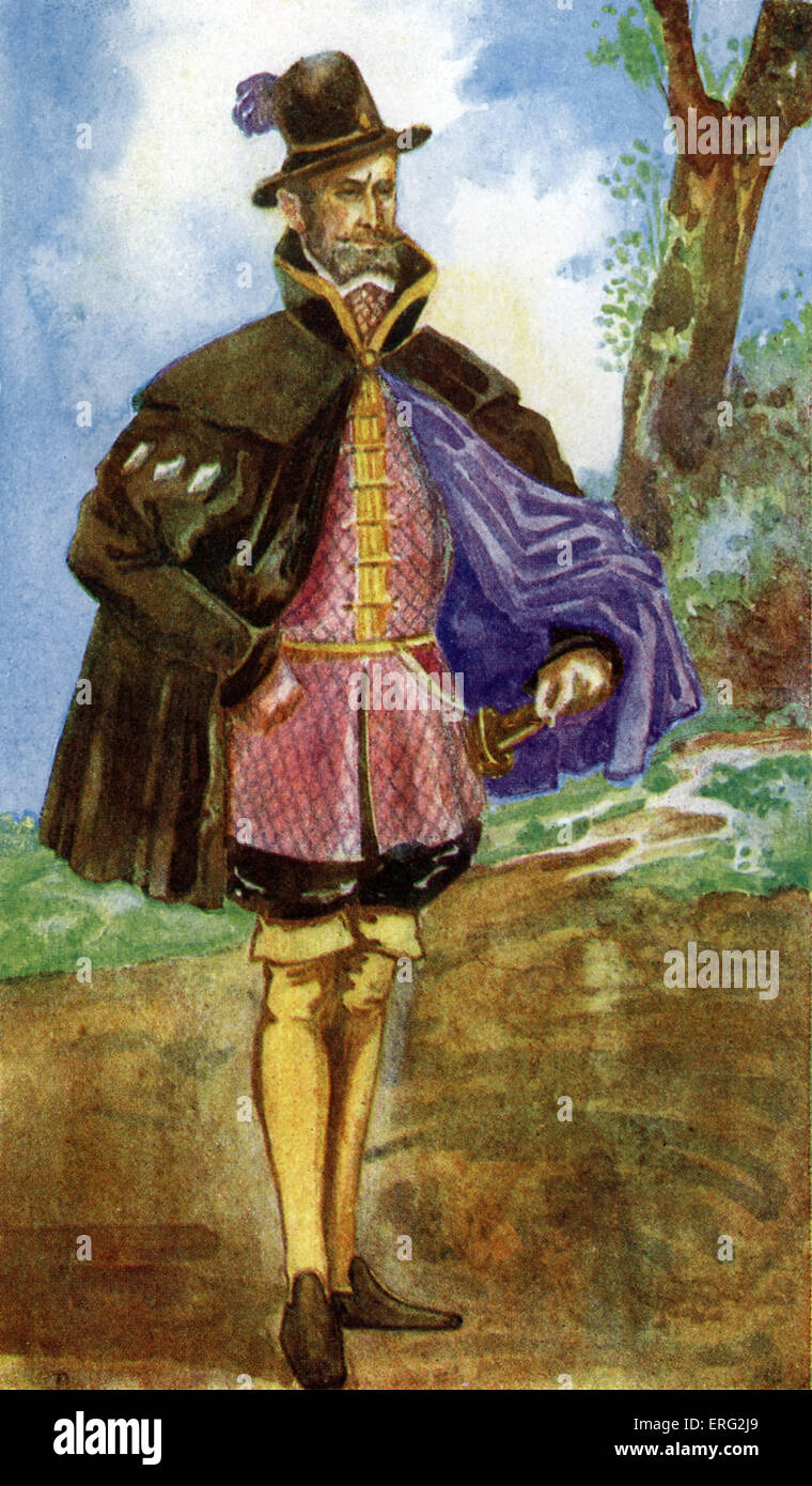 L' homme en costume règne de Marie I (1553-1558). Vêtu d'un manteau court  et doublet avec partlets élevé sur le cou, un Espagnol Photo Stock - Alamy
