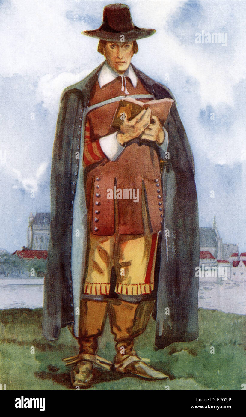 Costume de l' homme dans le règne des Cromwells (1649 -1660). Porter un chapeau large plaine, cape, coupe droite et doublet Banque D'Images