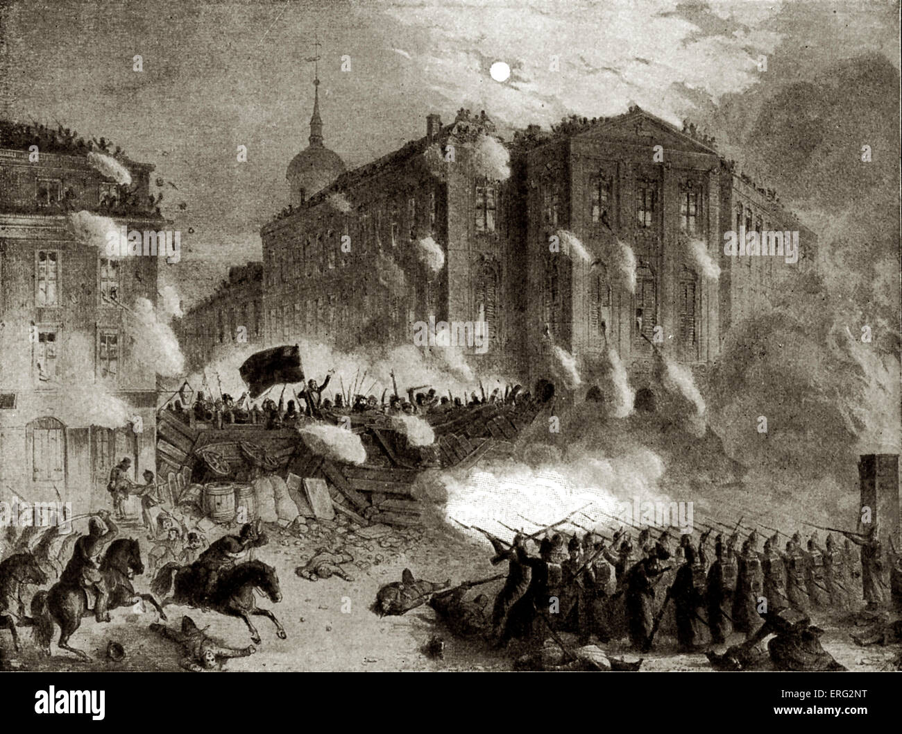 La place Alexander barricade, Berlin, 18 mars 1848. Banque D'Images