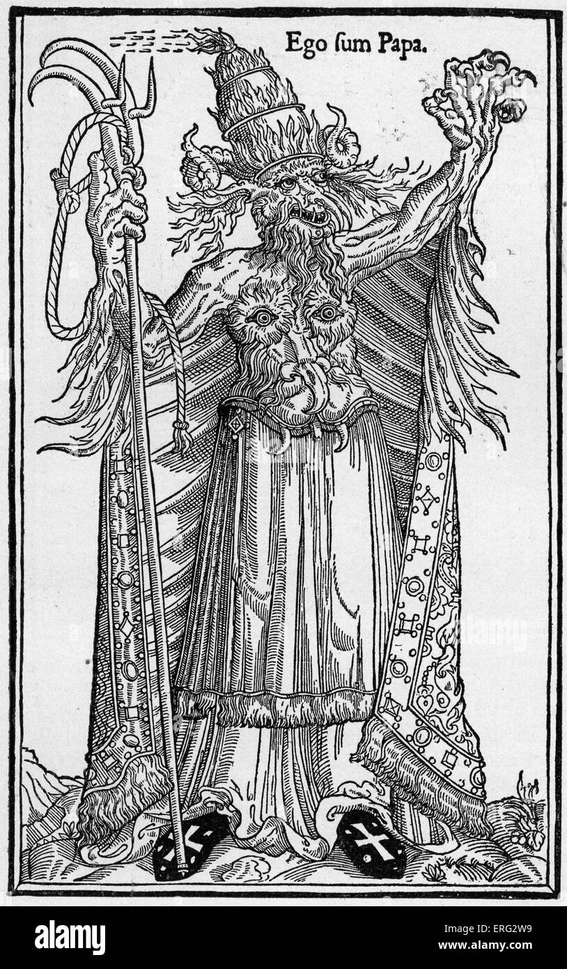 La caricature française du Pape Alexandre VI, 1 janvier 1431 - 18 août 1503. Légende : "ego sum Papa' ('Je suis le Pape") Banque D'Images