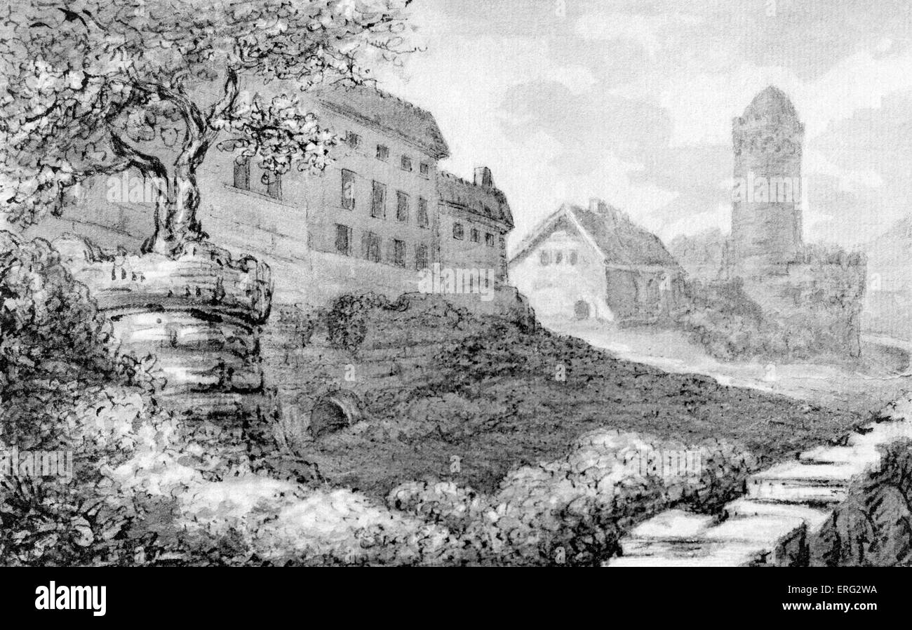 Johann Wolfgang von Goethe, sketch de tombes à Iéna, vu depuis le nord, dessiné dans une image idéalisée, plus proche de la composition. À partir de Banque D'Images