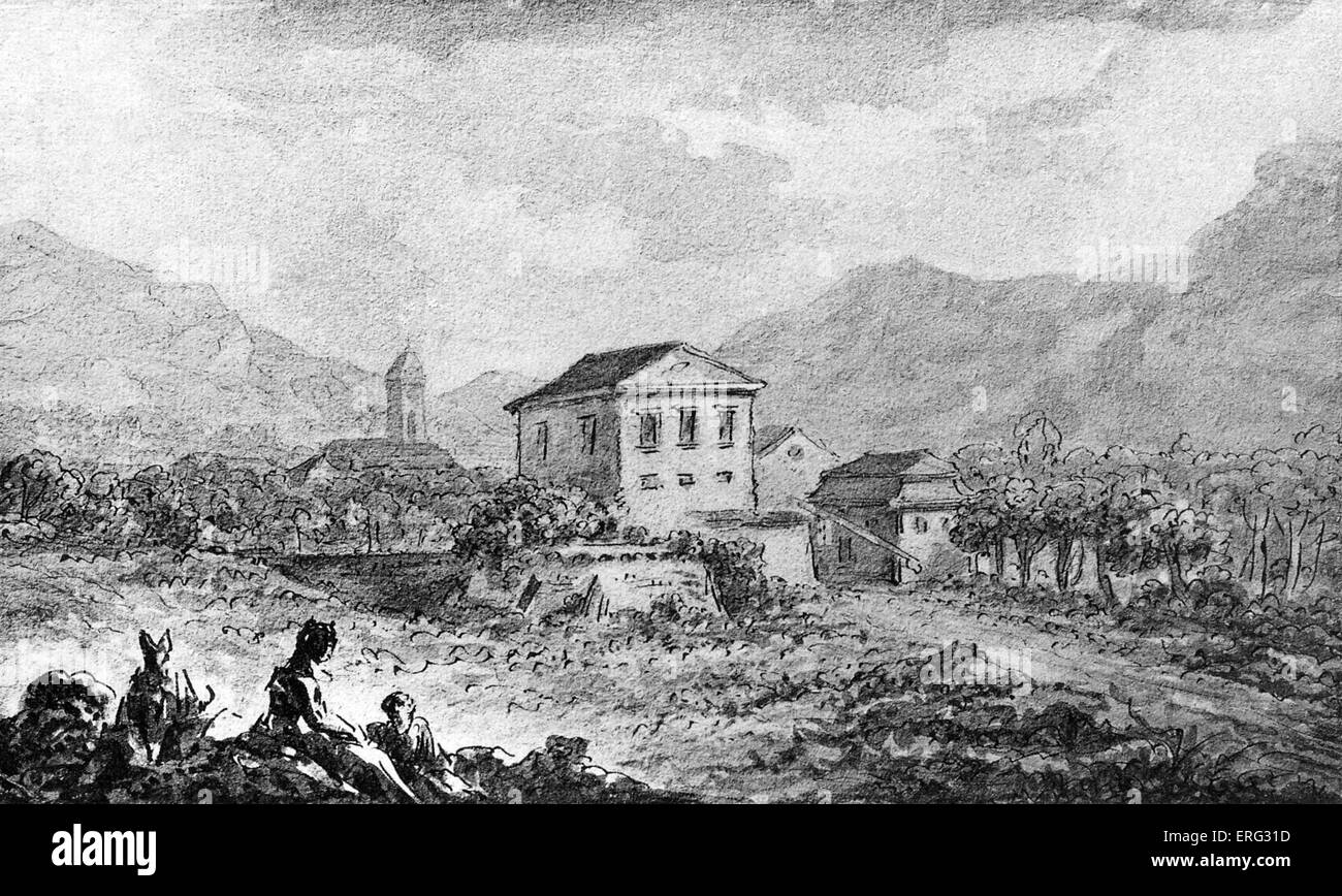 Johann Wolfgang von Goethe, esquisse de la "Neutor' portes de la ville de Iéna, Thuringe. La ville de Jena est visible dans la Banque D'Images