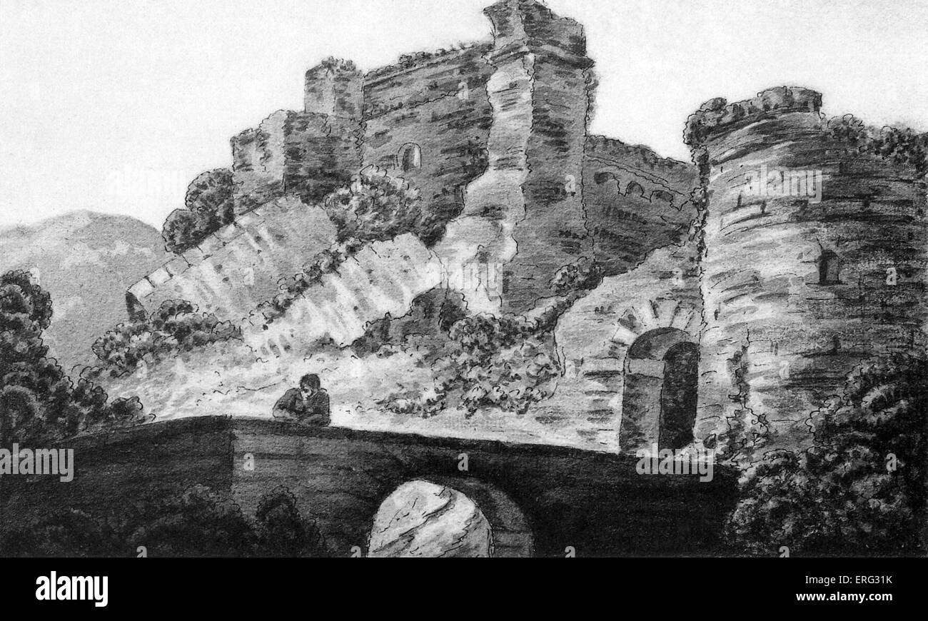 Johann Wolfgang von Goethe, croquis de les ruines du château à Graupen Krupka, moderne. À partir de 'Handzeichnungen von Goethe Banque D'Images