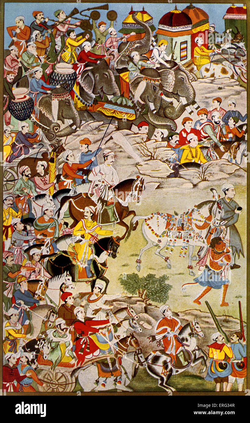 Du grand Mars, Akbar le grand Moghol, troisième empereur moghol de l'Inde 15 octobre 1542 - 27 octobre 1605. Après une miniature Banque D'Images