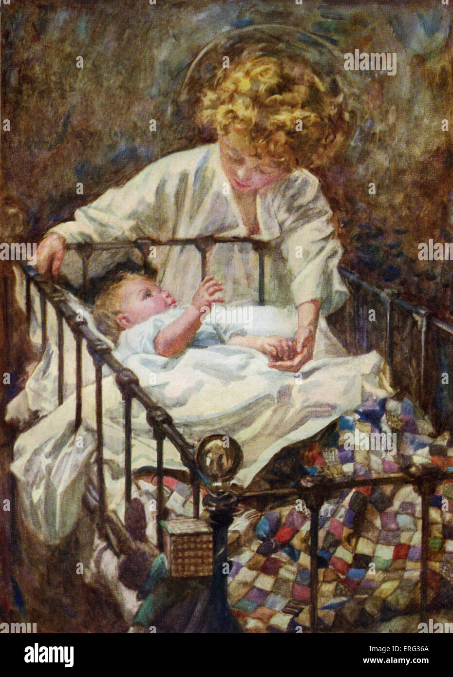 Un Ange Se Penche Sur Un Lit Bebe Illustration Par M E Gray De Un An Un Poeme De Marjory Royce Photo Stock Alamy