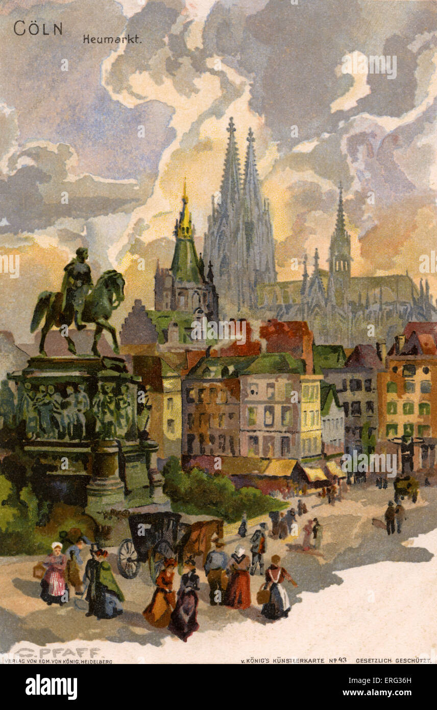 Cologne, Allemagne, début du xxe siècle. Vue sur Heumarkt (Haymarket). Carte postale. Banque D'Images